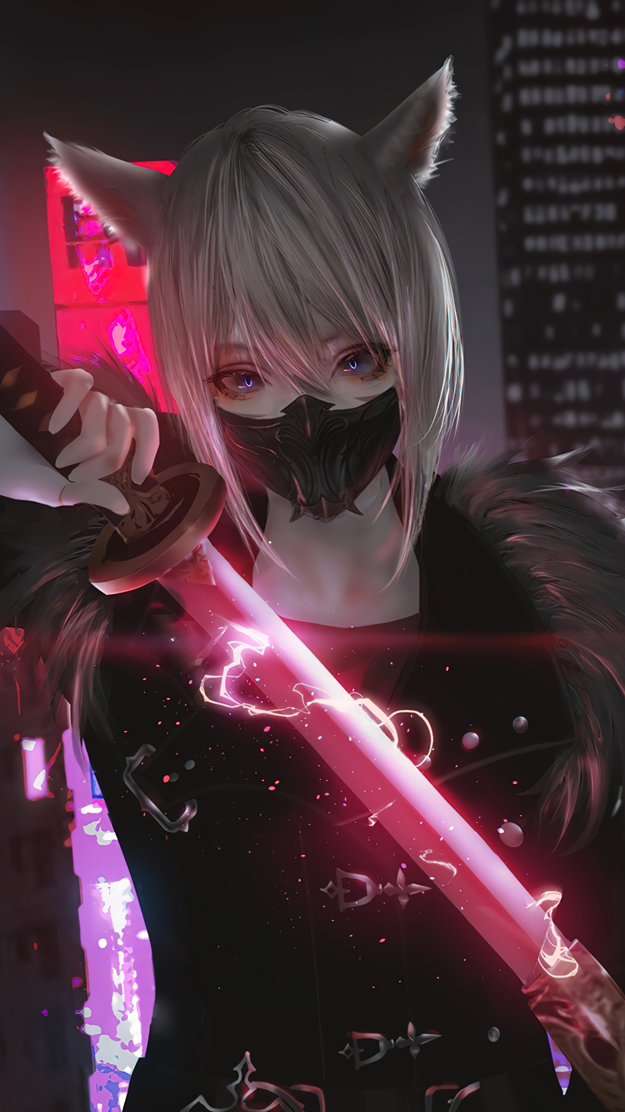 Anime Girl Katana Sword Sci Fi 4K