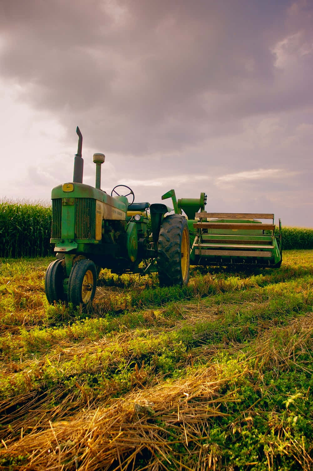 Green Tractor In A Field Wallpaper