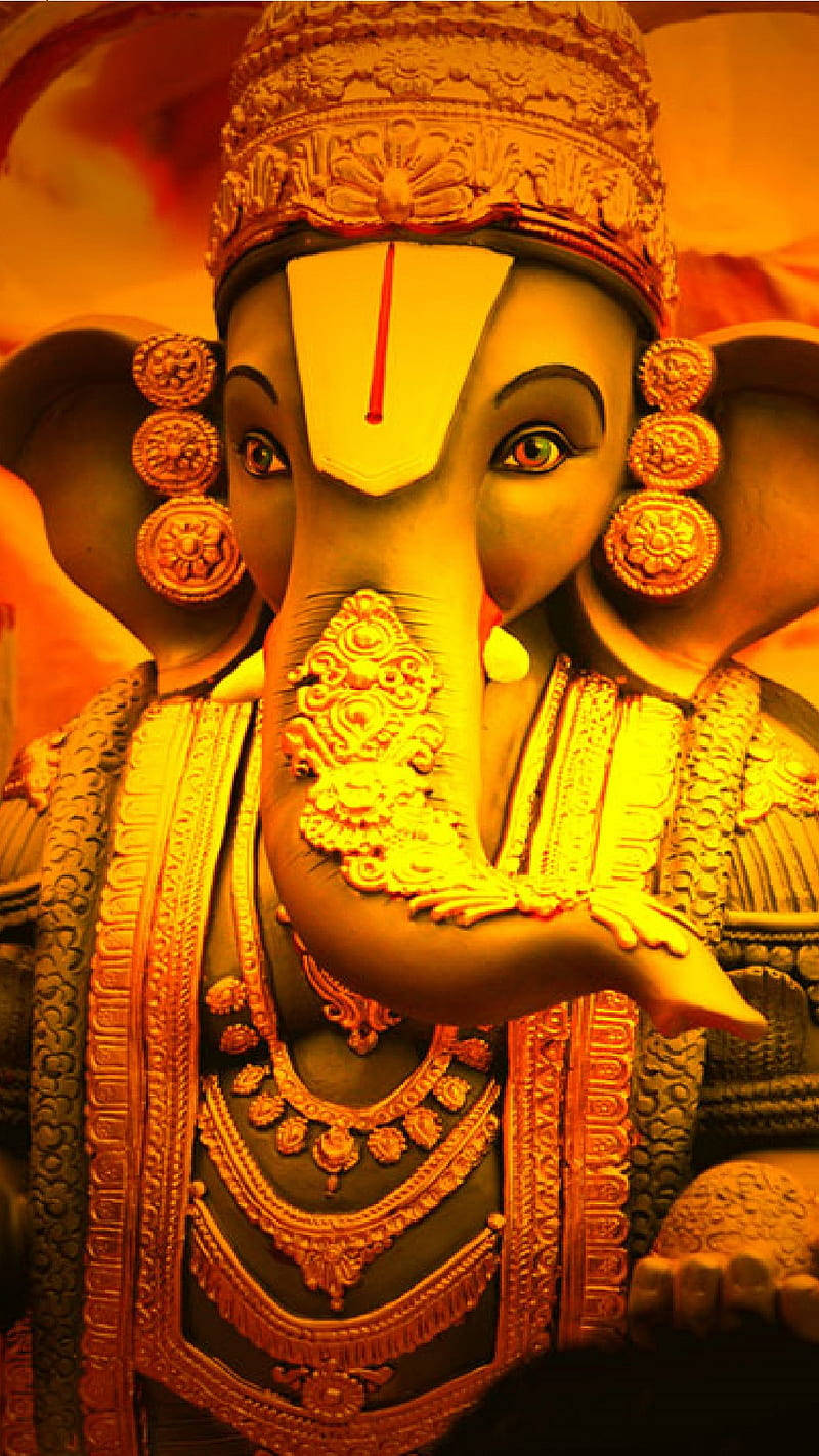 Download God Mobile Ganesha Figure Gold Theme Wallpaper