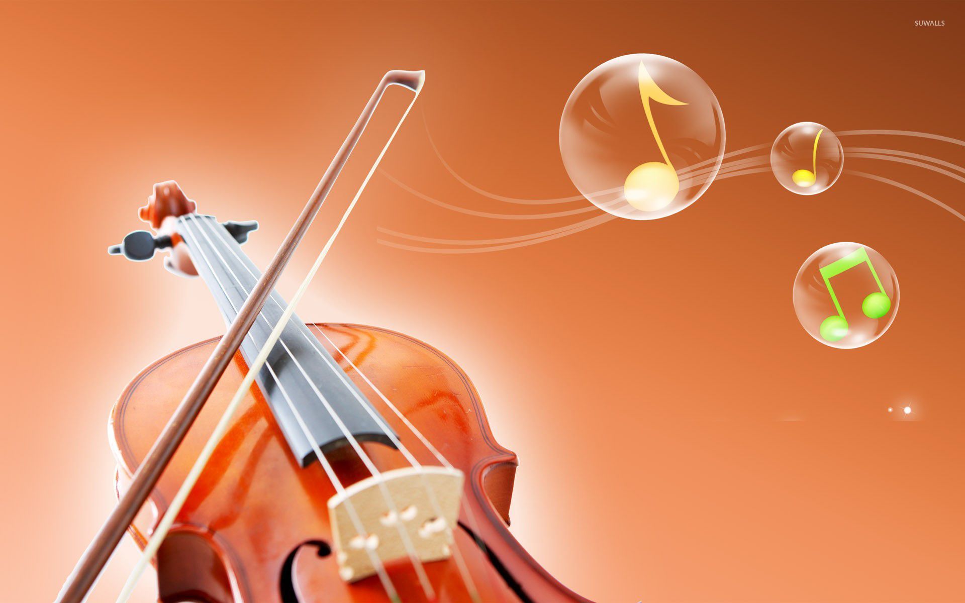 Violin and notes in bubbles wallpaper