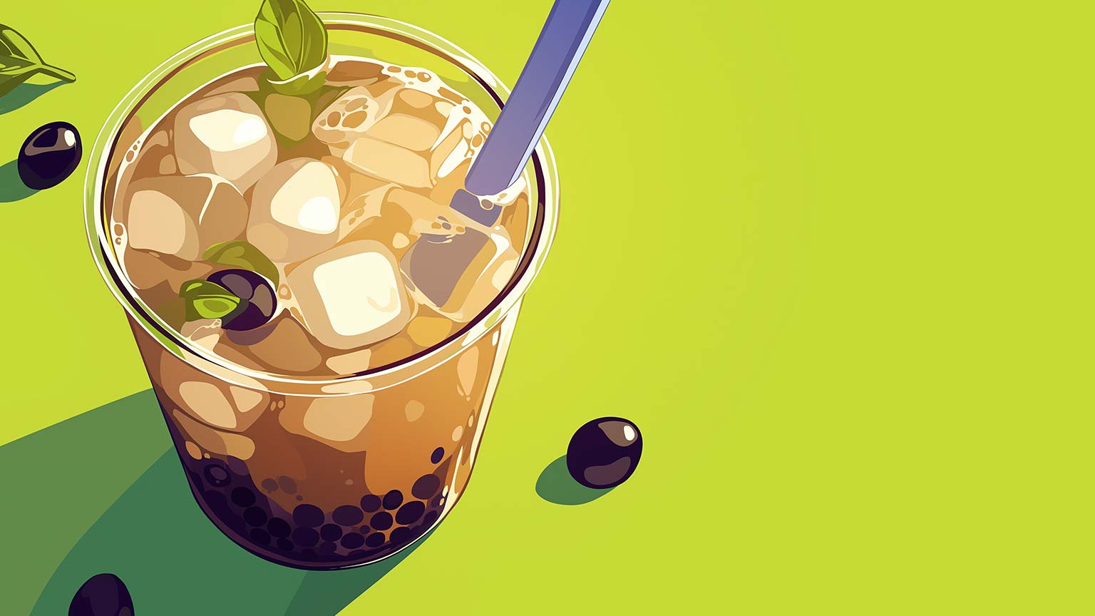 Ice Bubble Tea Green Desktop Wallpaper