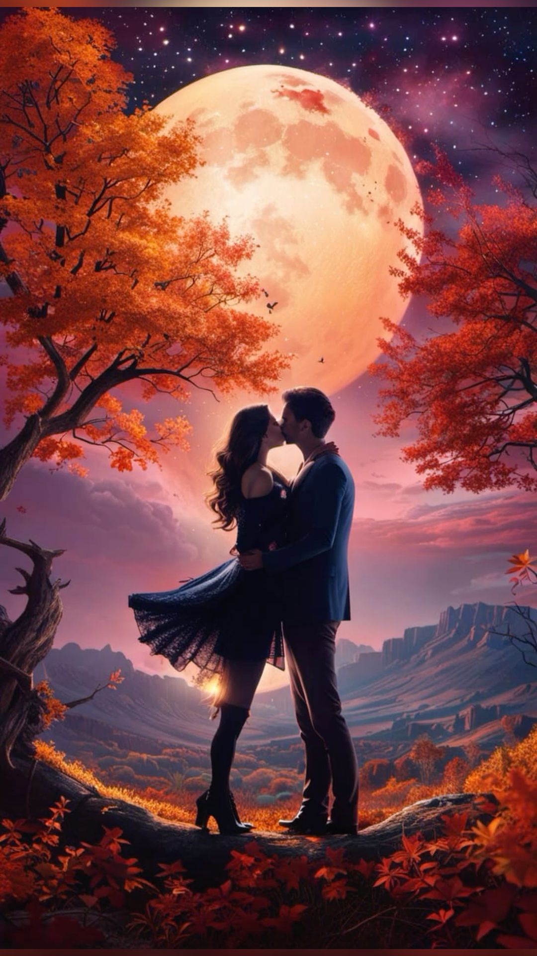 full moon, autumn aesthetic lockscreen art