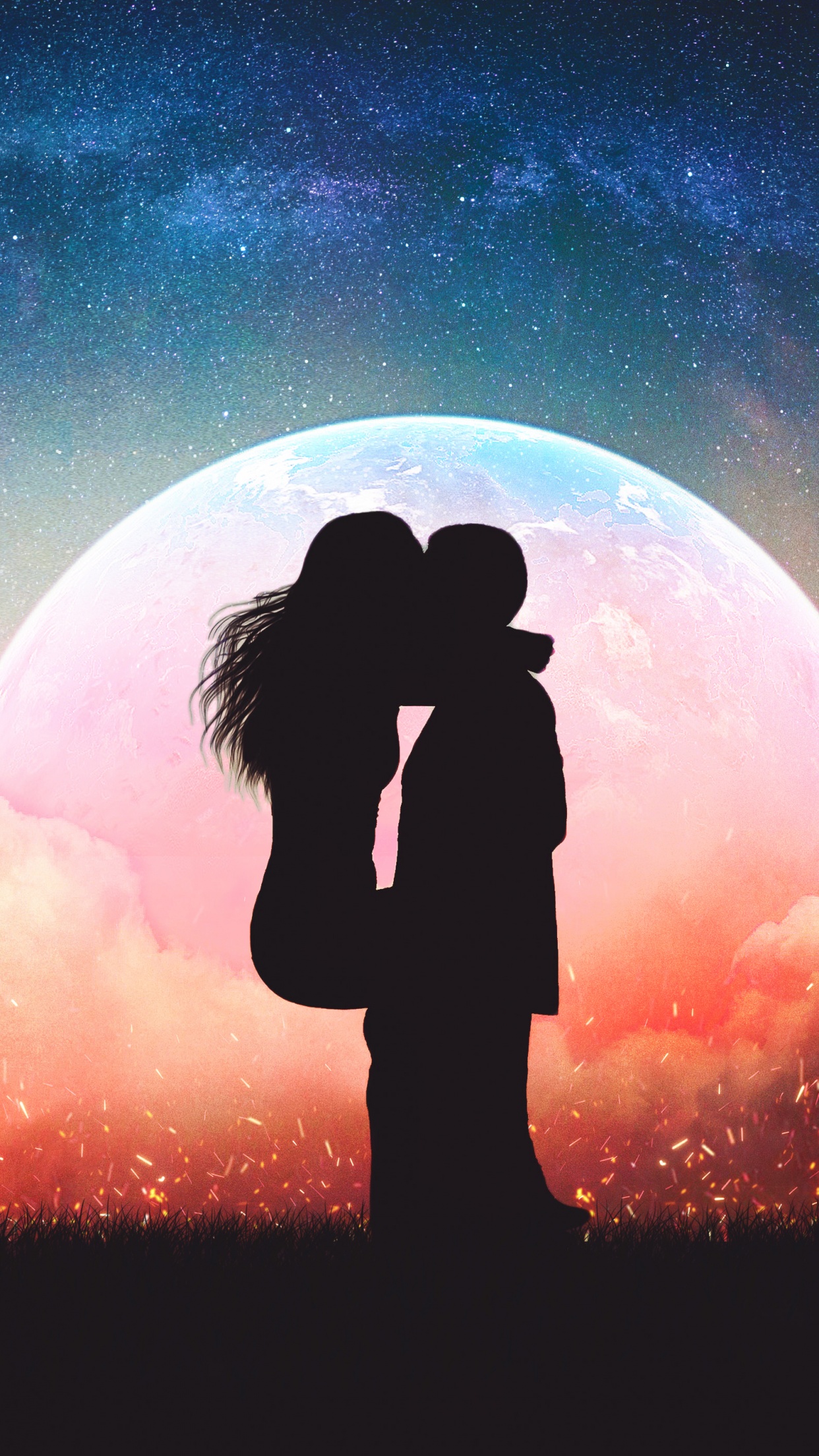 Romantic kiss Wallpaper 4K, Silhouette