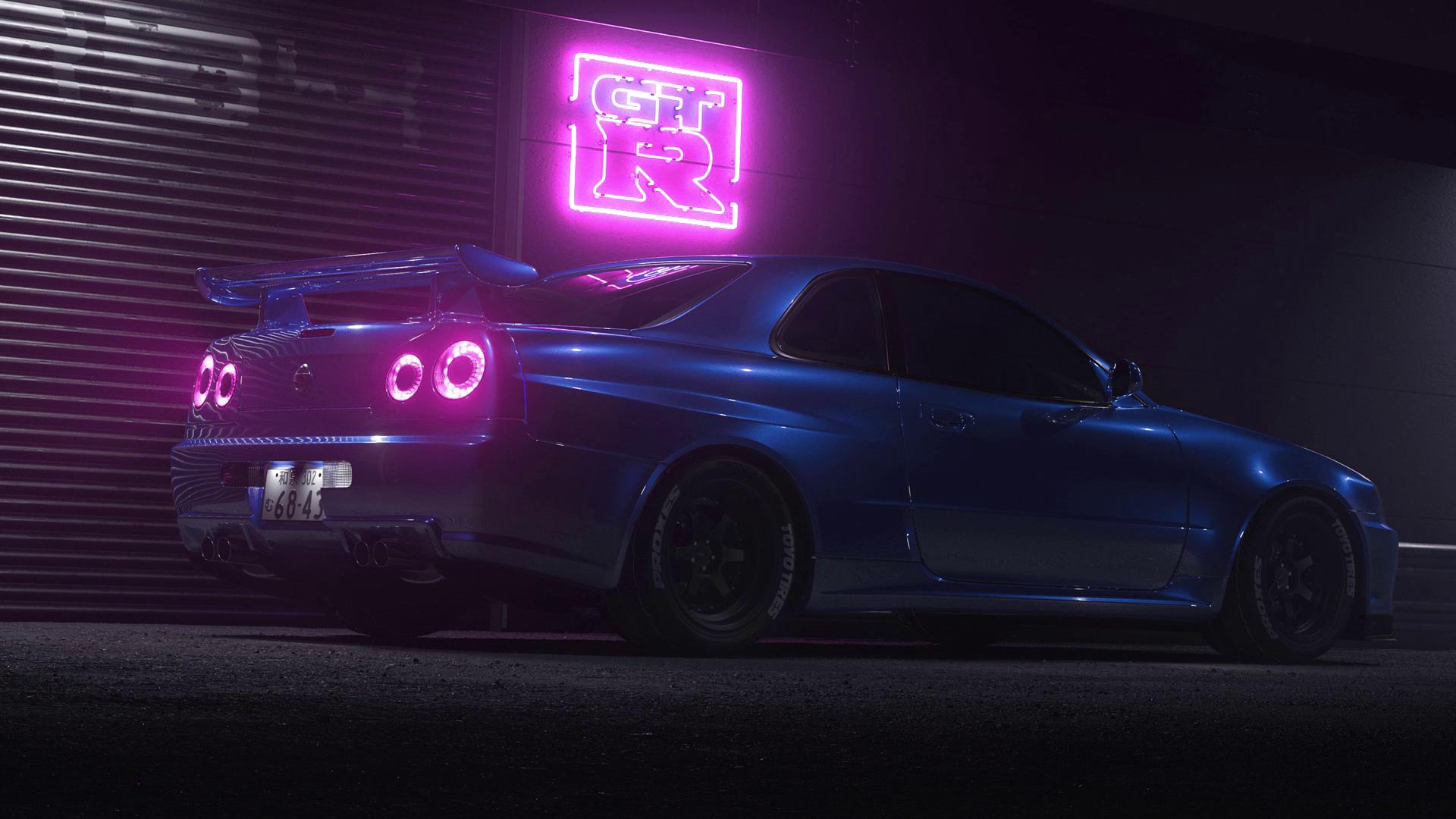 Supercar Nissan GTR R34 at Snowing