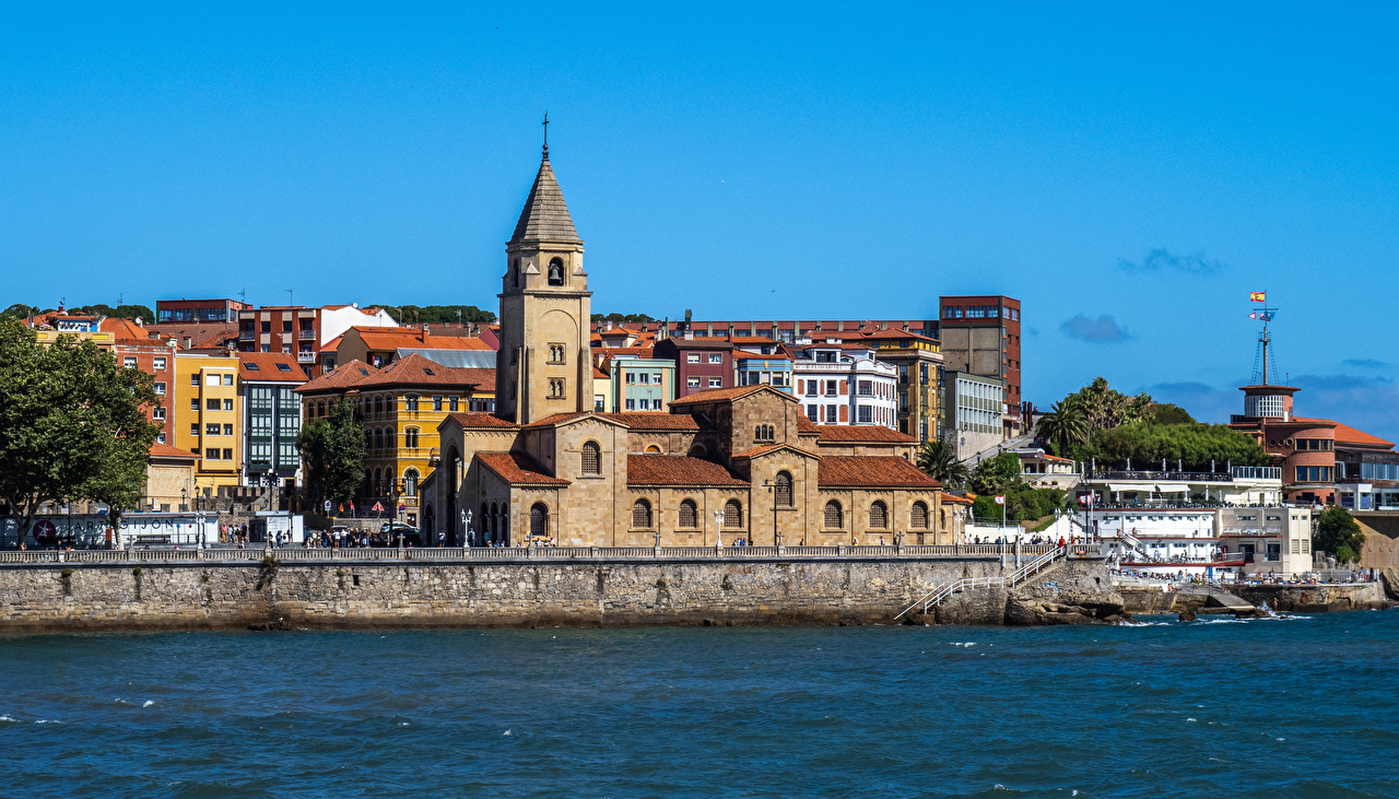 Image Spain towers Gijon Rivers Cities