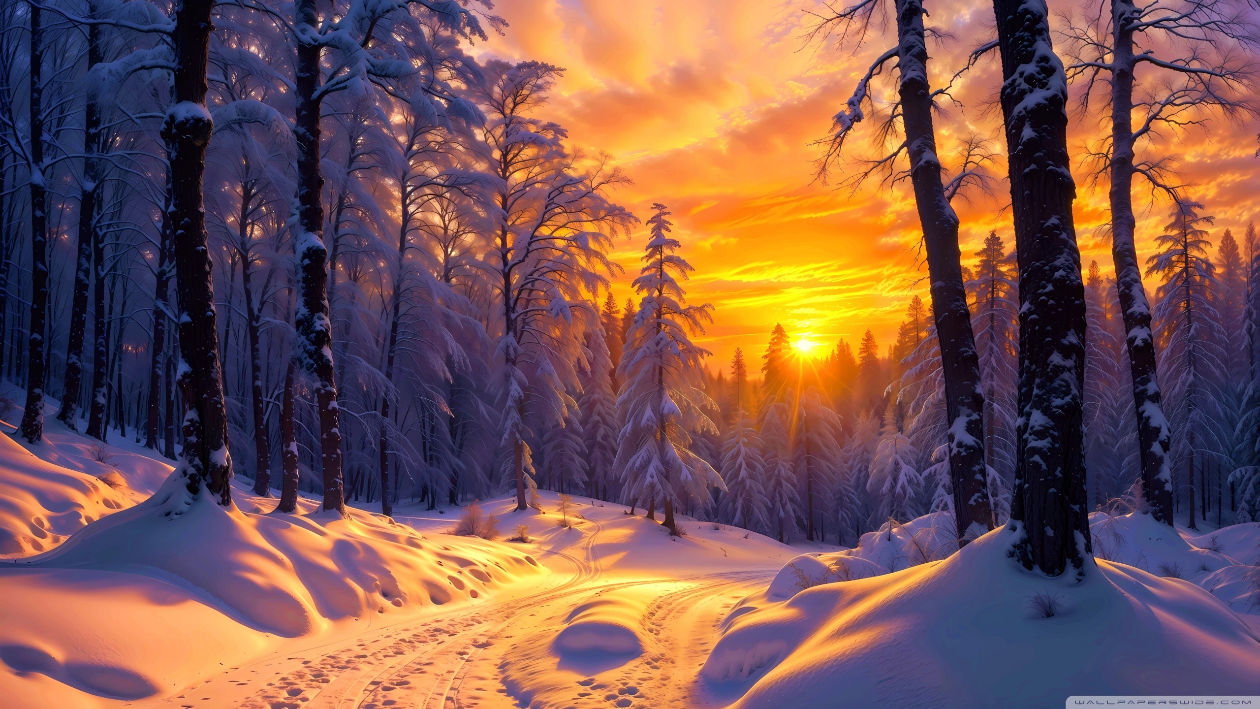 Bright Sunrise, Winter Landscape Art