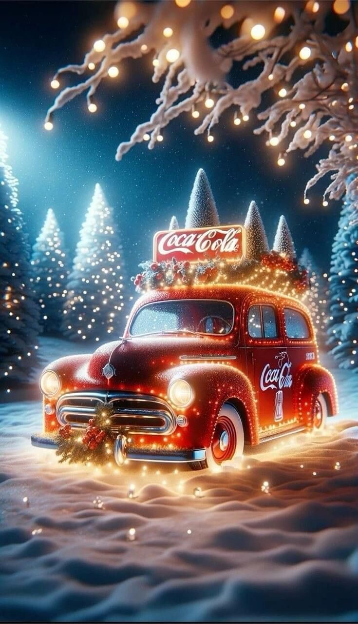 Xmas Christmas Coca Cola Red Car Snow