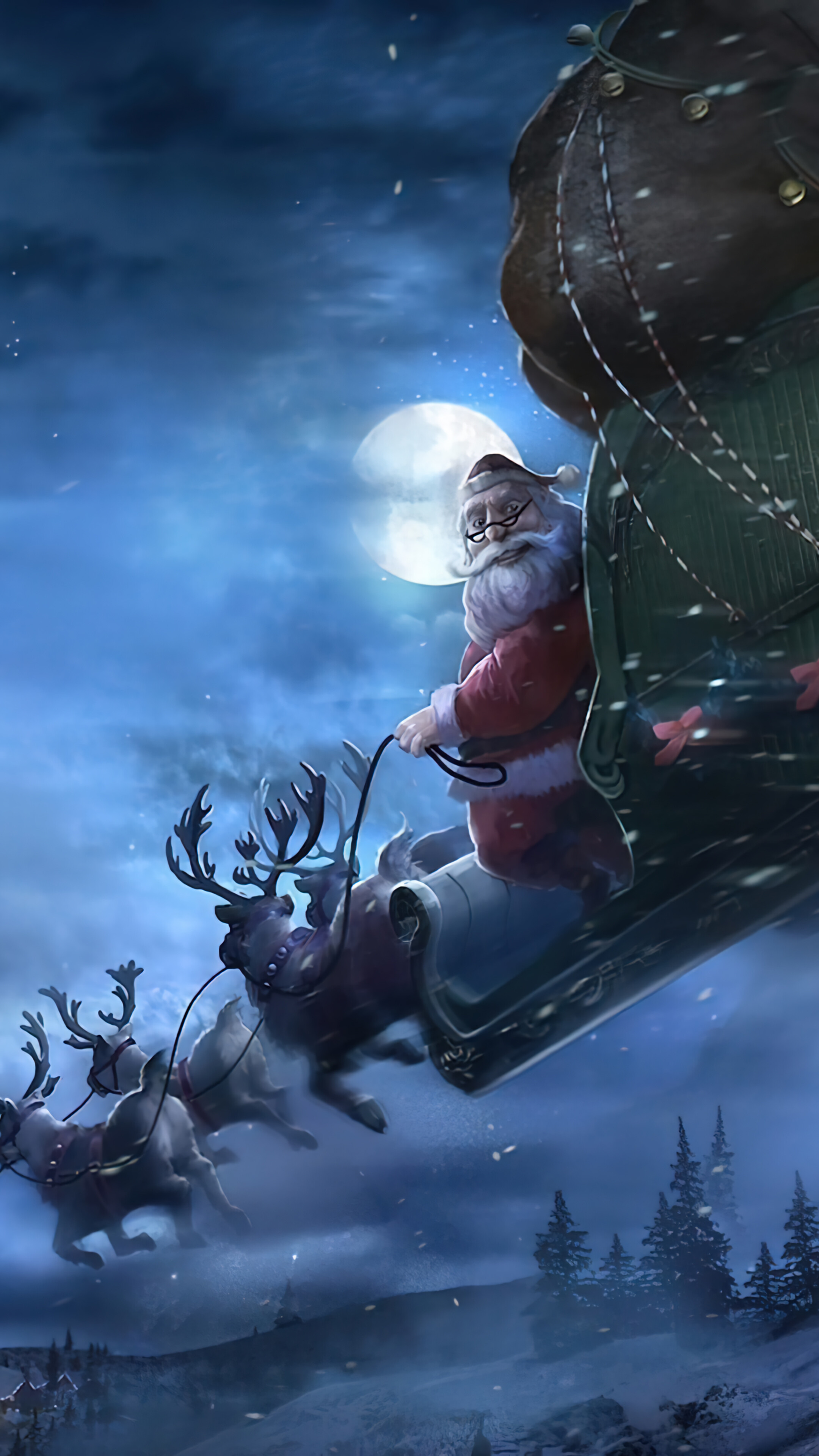 Santa Claus Reindeer Sleigh Christmas Gift Wallpaper iPhone Phone 4K e