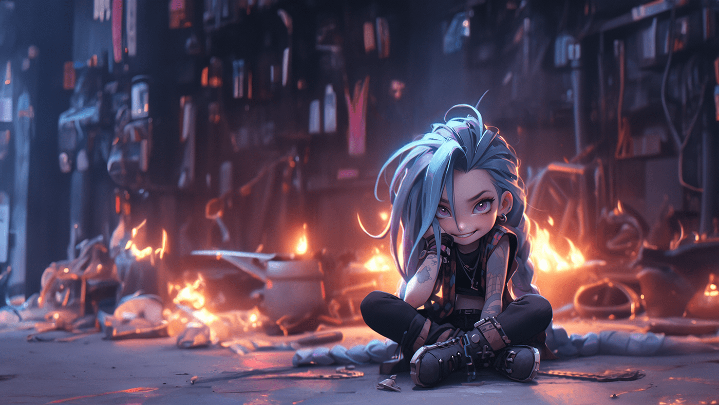 Arcane Jinx Wallpaper with Psd + AI