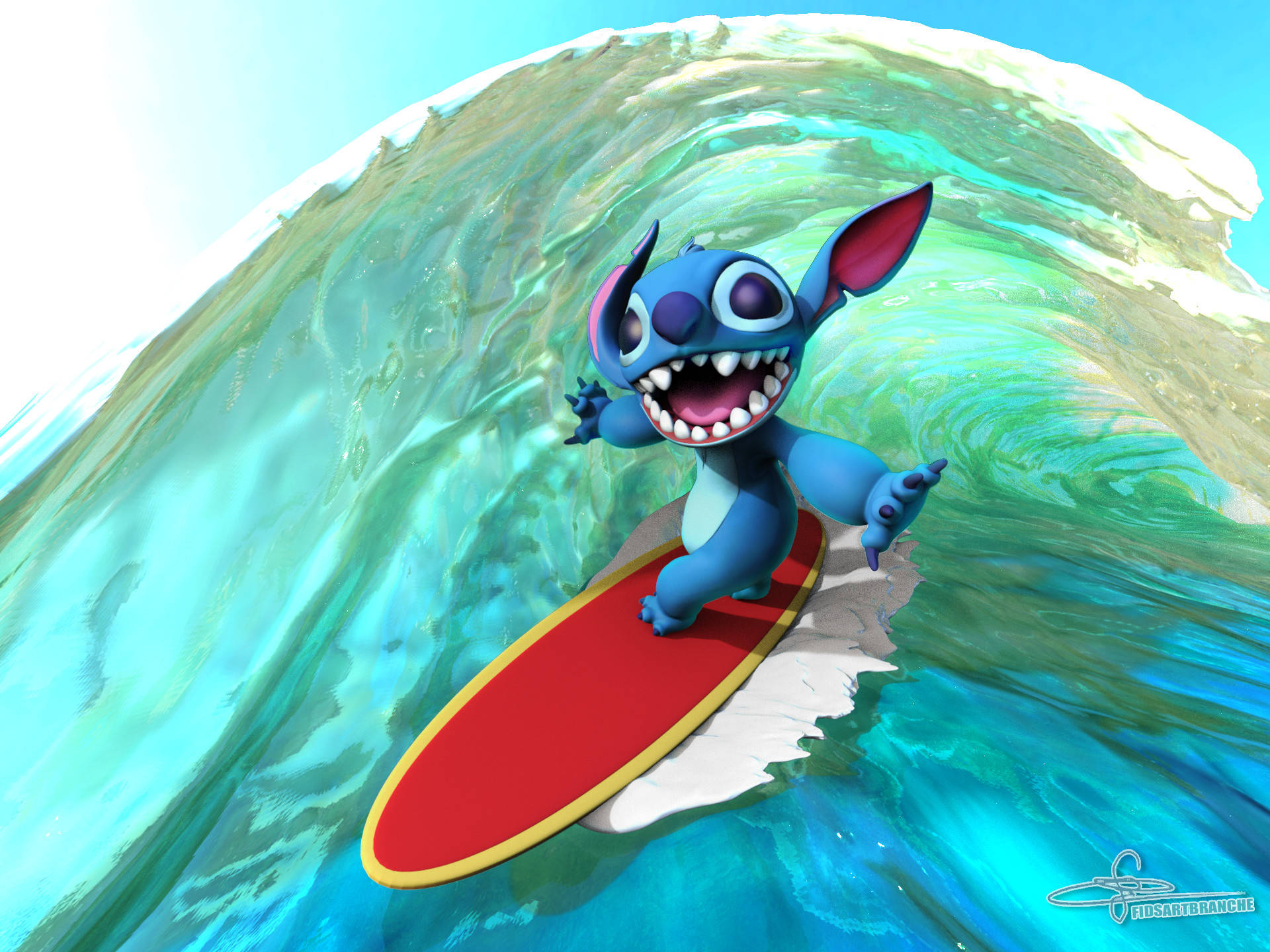 Surfing Stitch 3D Rendered Wallpaper