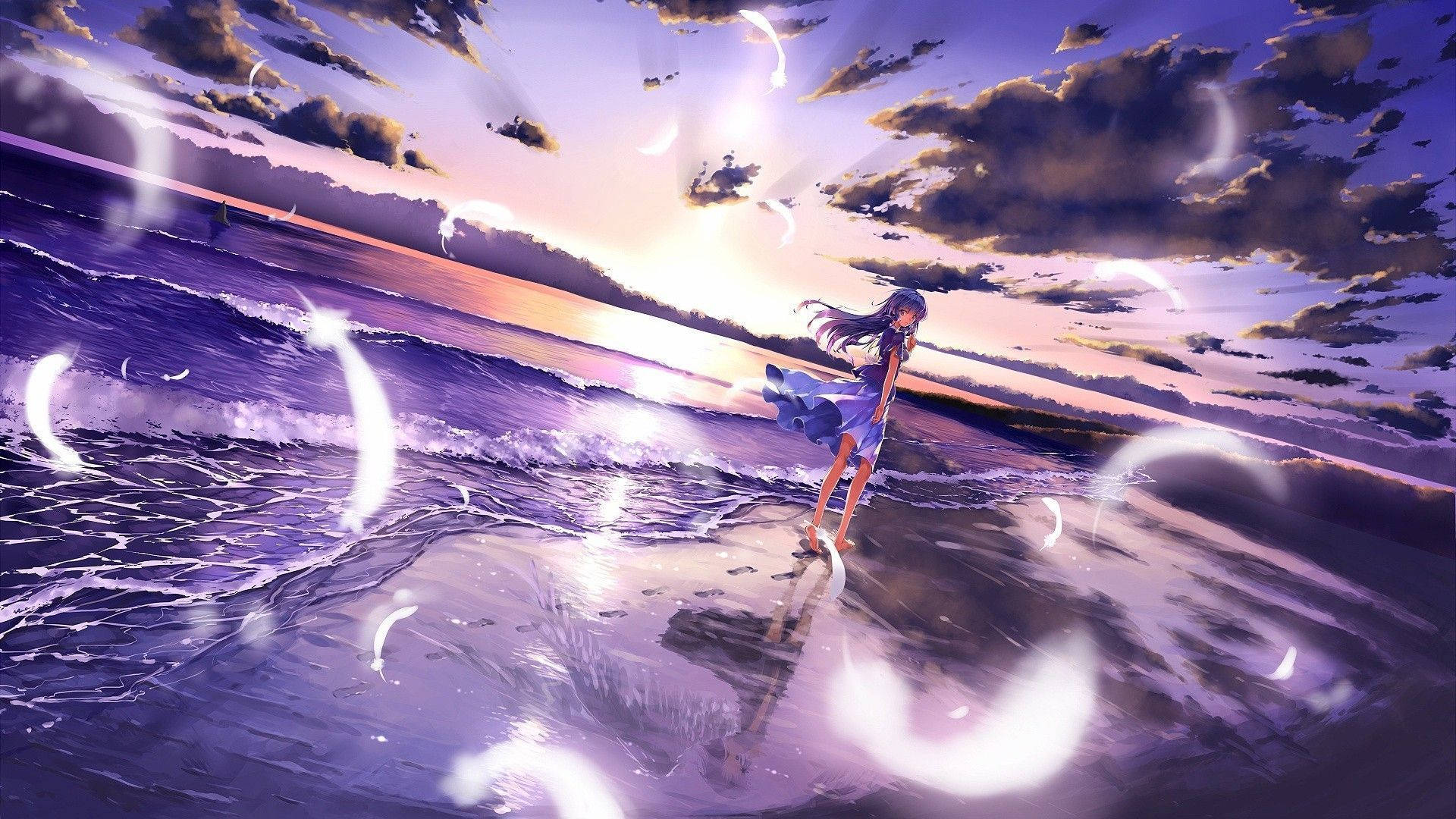 Purple Anime Aesthetic Beach Girl