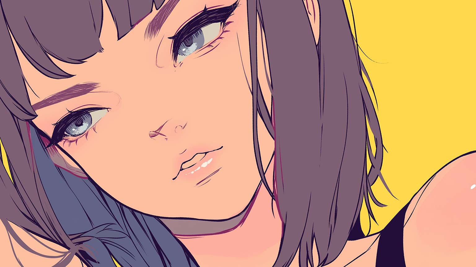 Anime Girl Thoughtful Gaze Desktop