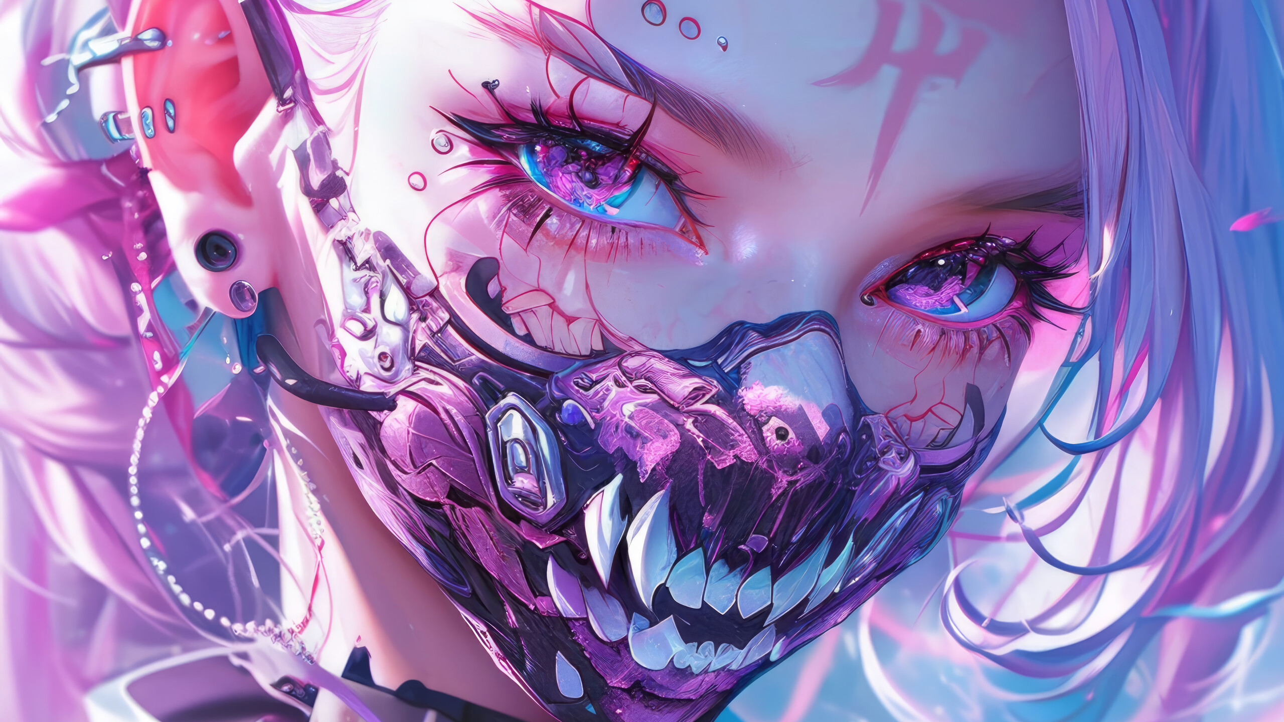 Anime Girl Pink Hair Mask Wallpaper 4K