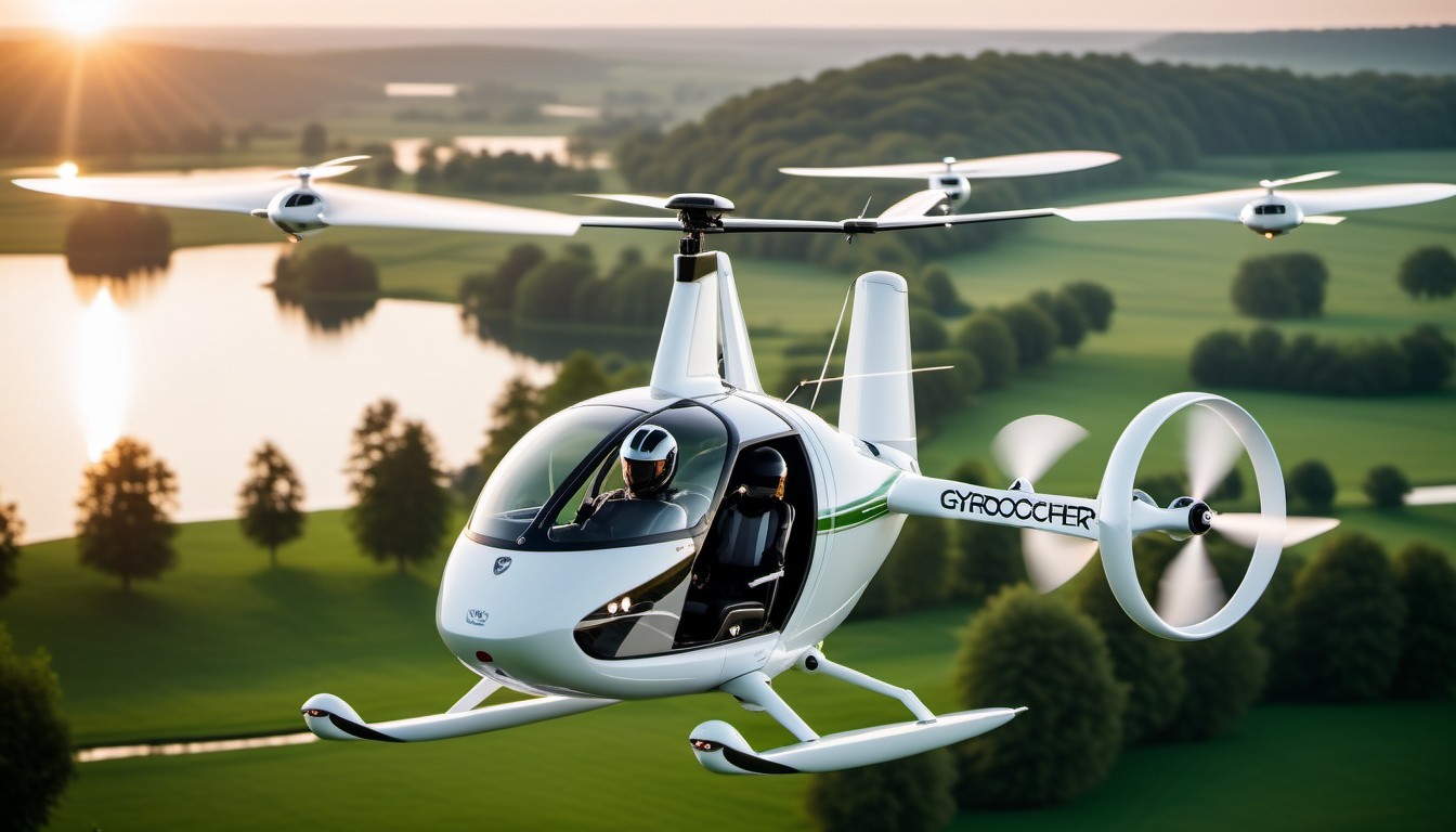 Gyrocopter's Sunrise Flight Over Green