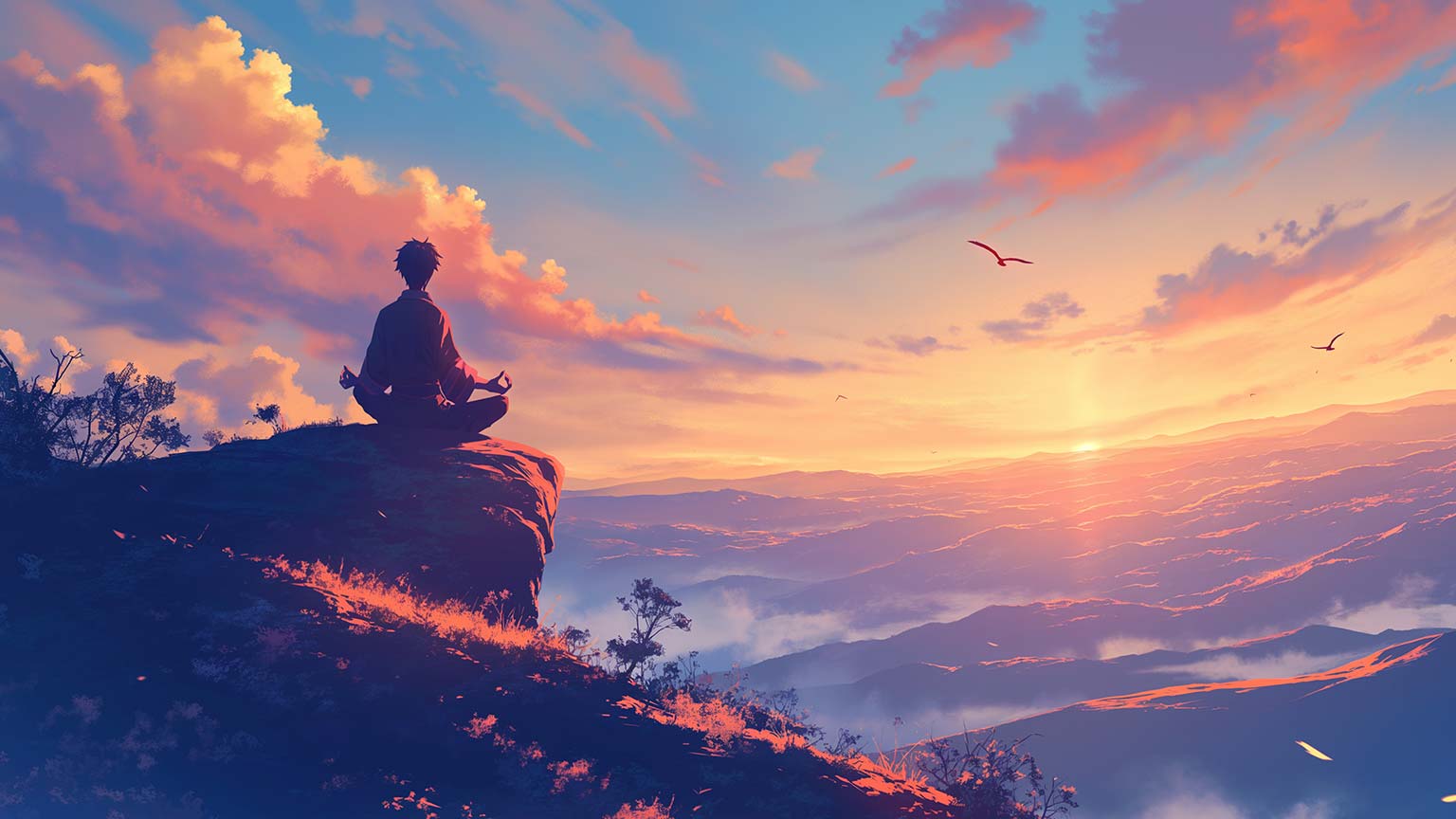 Meditation Mountain Top Serenity Sunset
