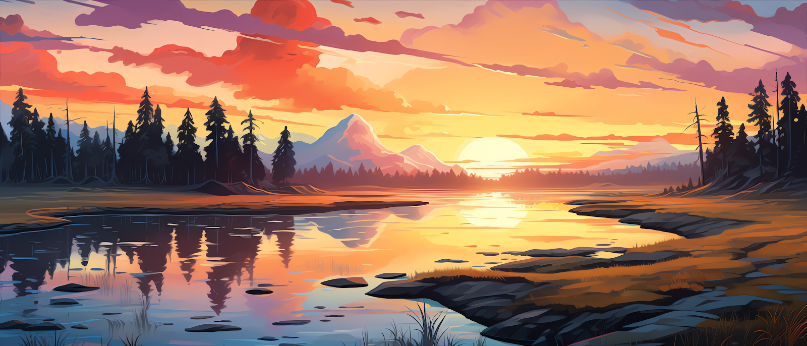 4K Sunset Illustration Landscape Nature