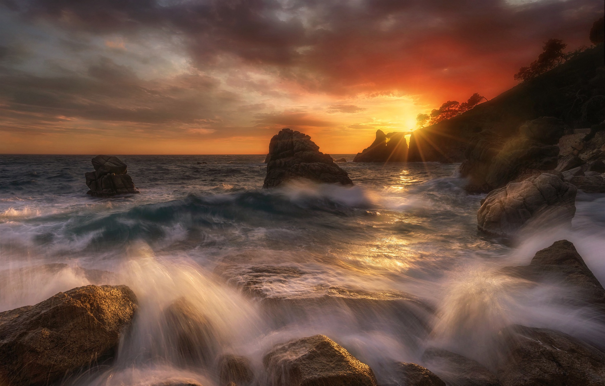 Wallpaper sea, sunset, rocks, coast