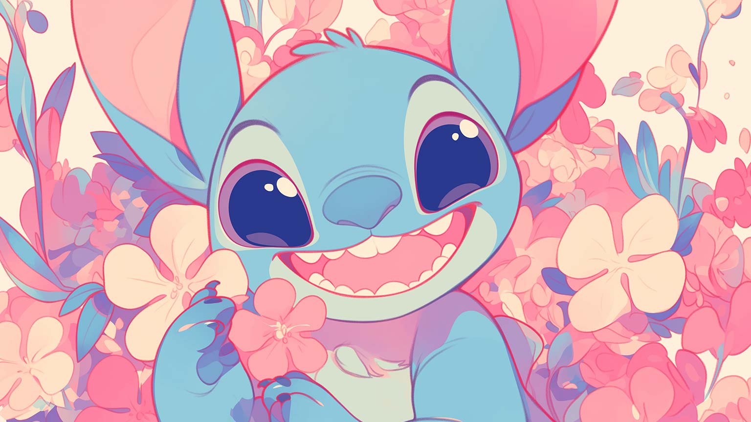 Pastel Stitch Floral Desktop Wallpaper