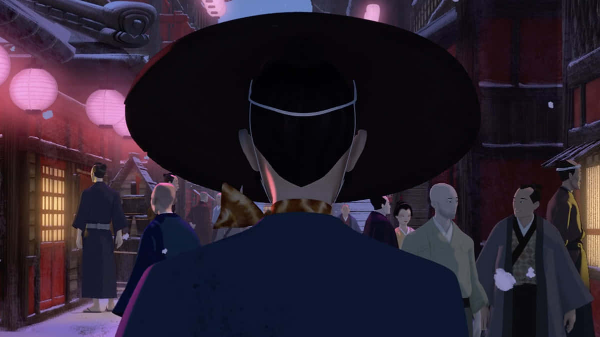 Samurai Animated Street Scene Wallpaper