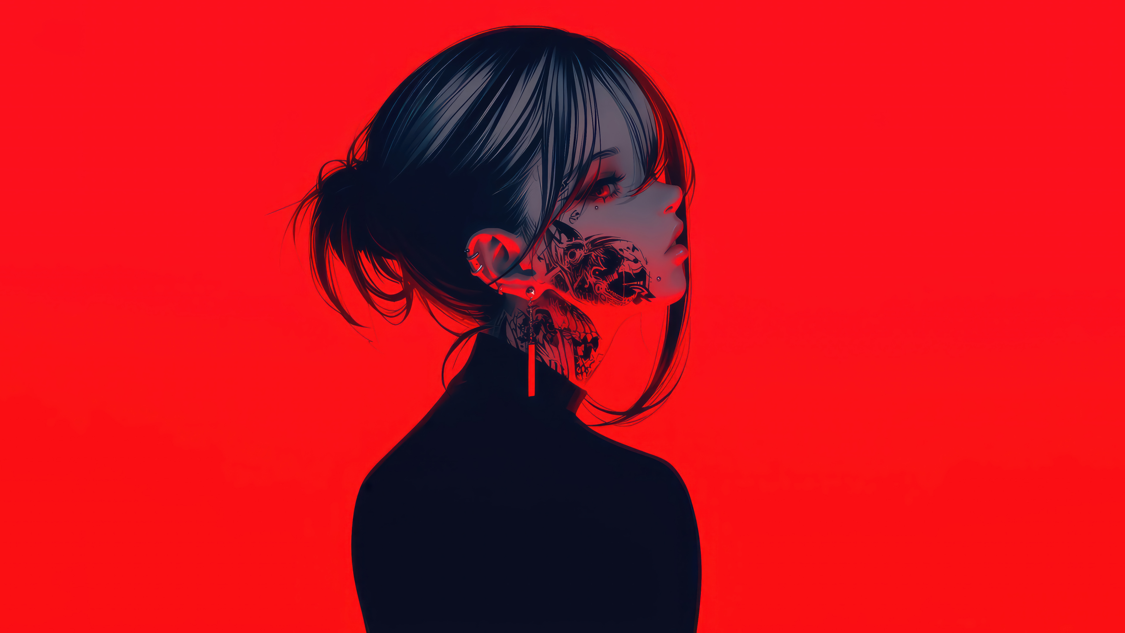 Anime Girl Face Tattoo Wallpaper 4K HD