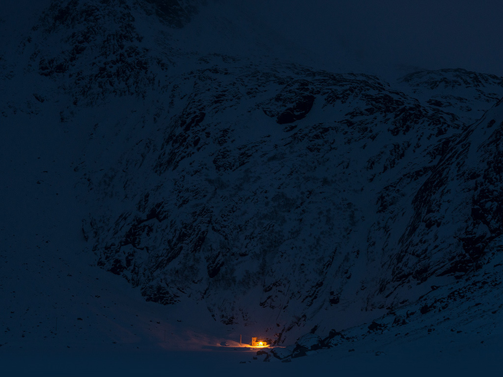 Mountain Night Light Snow Winter