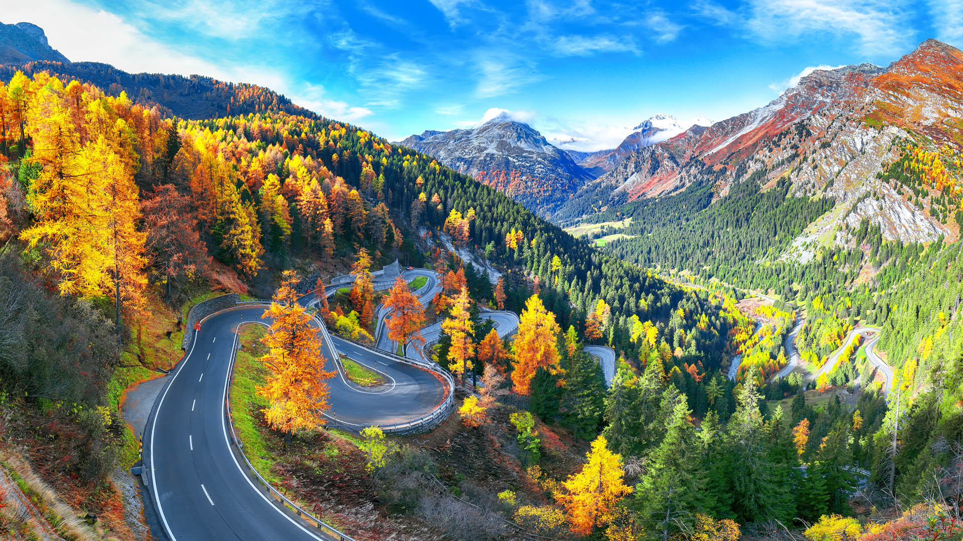 View of Maloja pass road, Swiss Alps