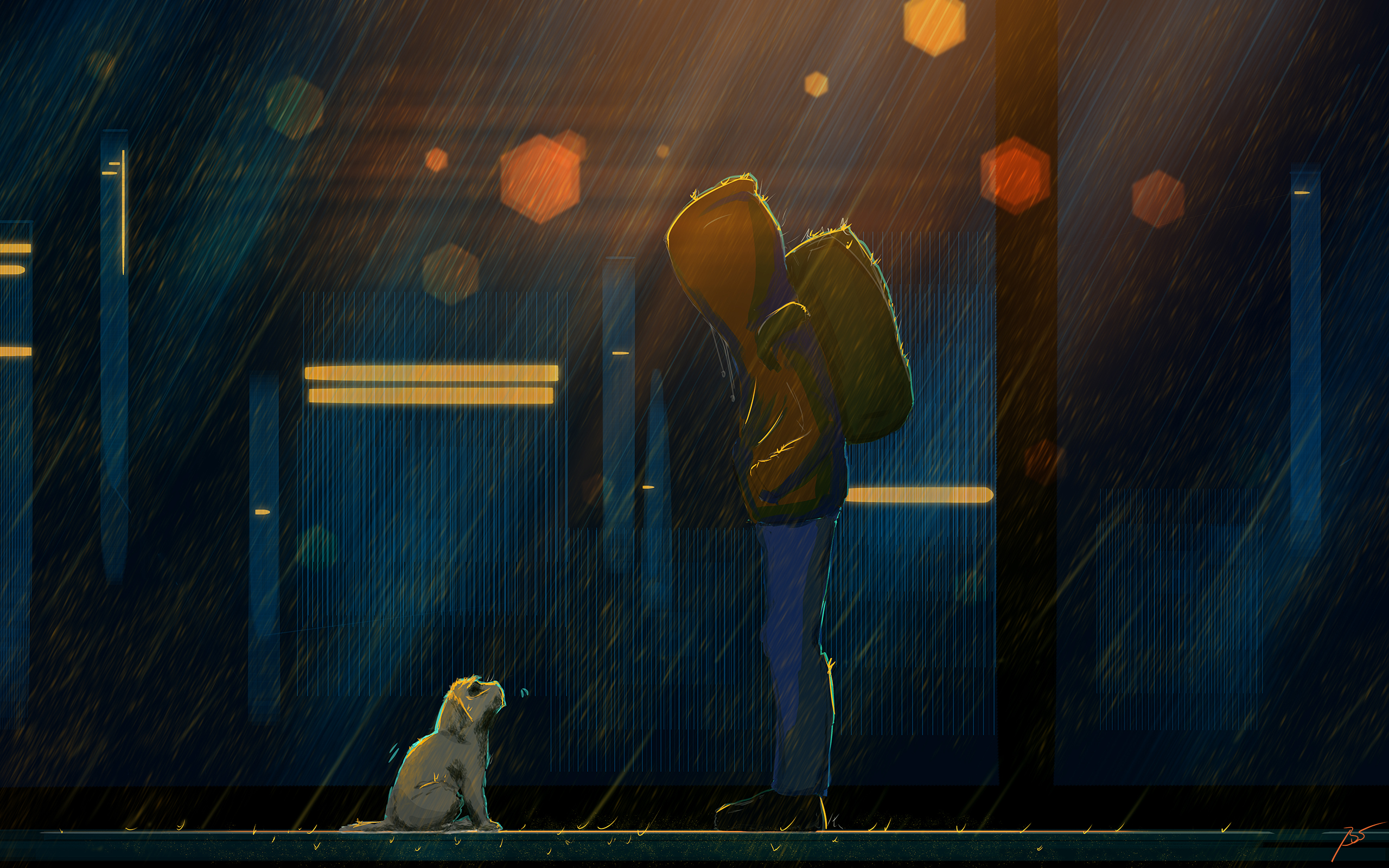 Phone wallpaper: Boy, Rain, Sad, Artistic, Dog 931580