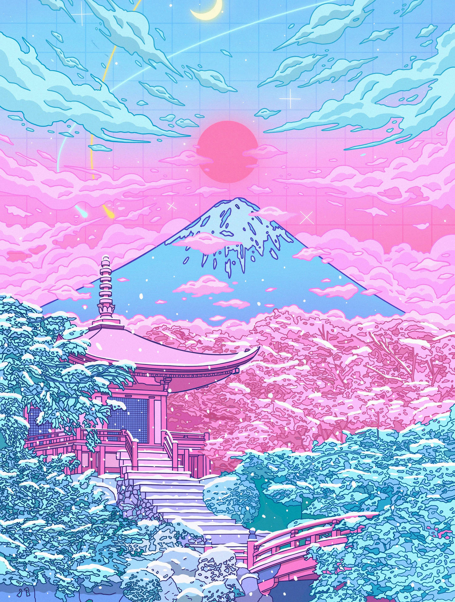 Mount Fuji In Pastel Japanese Aesthetic