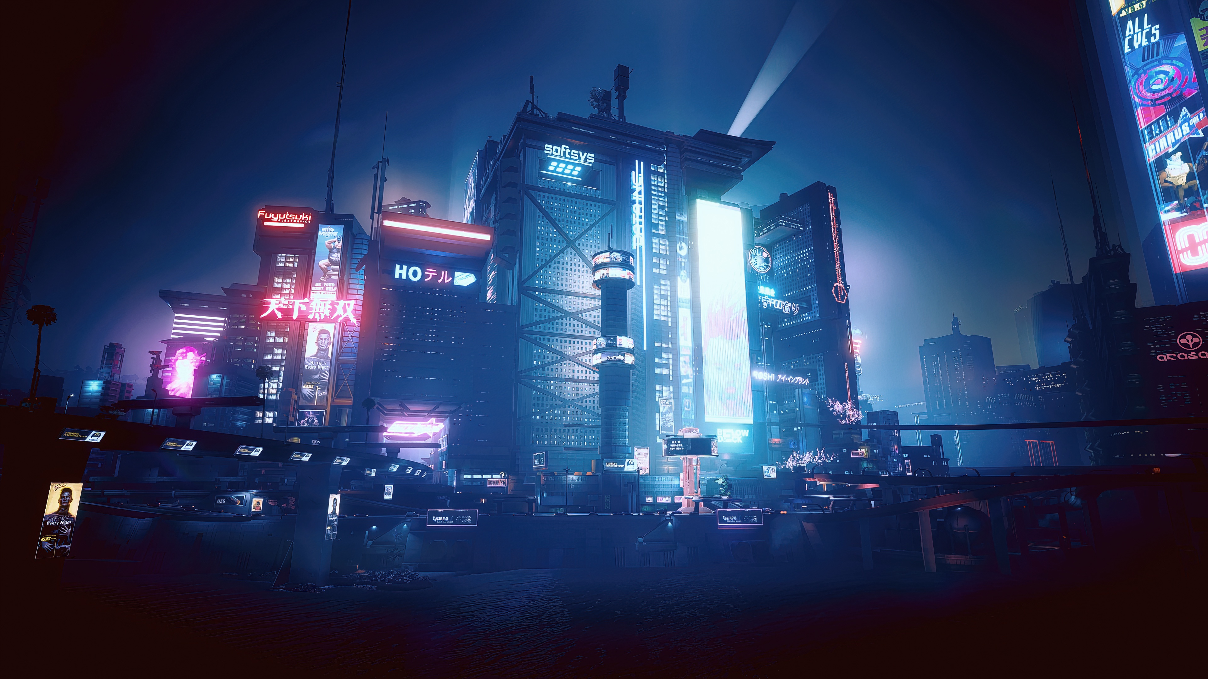 Wallpaper landscape, blue, cyberpunk
