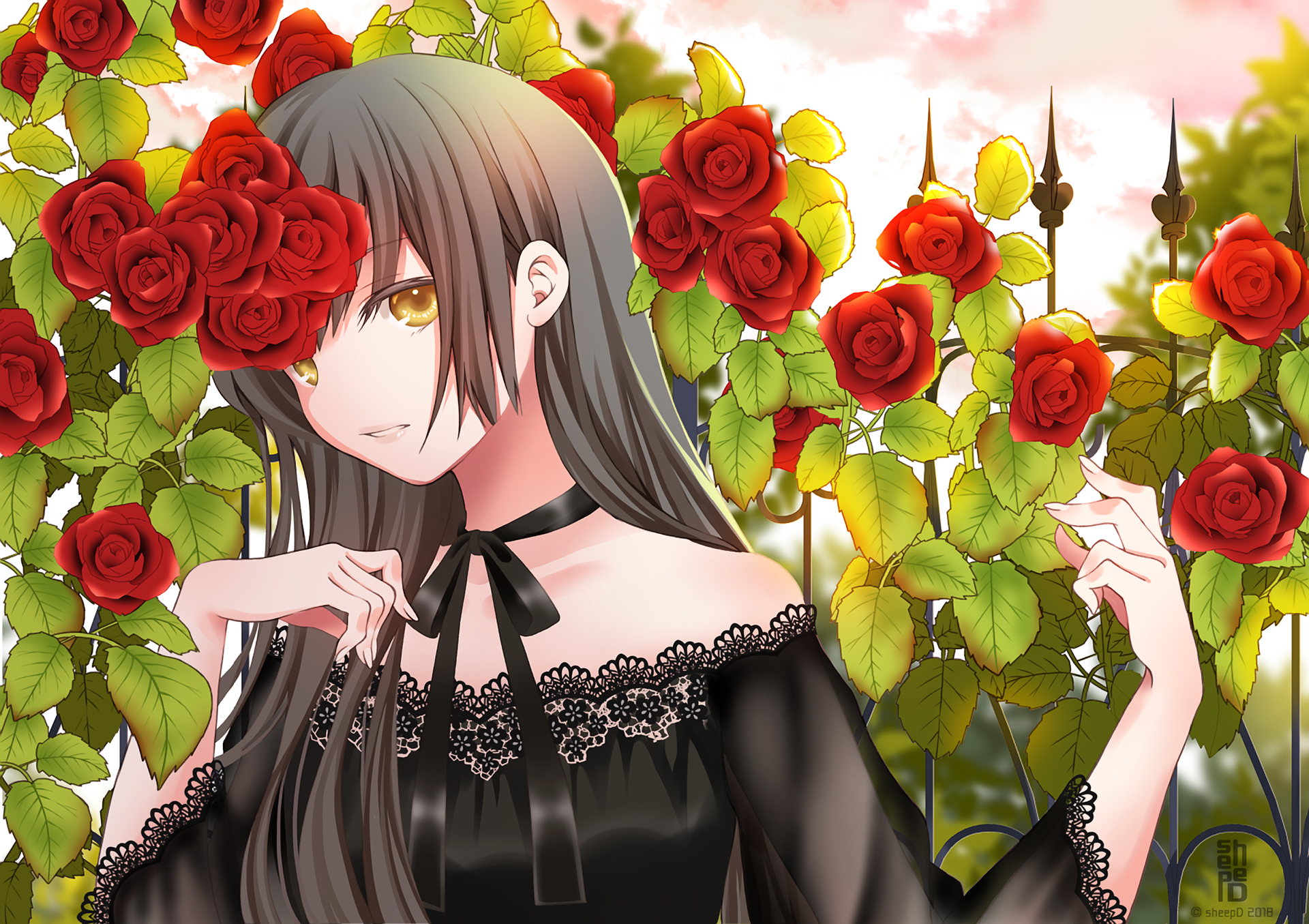 Red Flower Anime Original HD Wallpaper