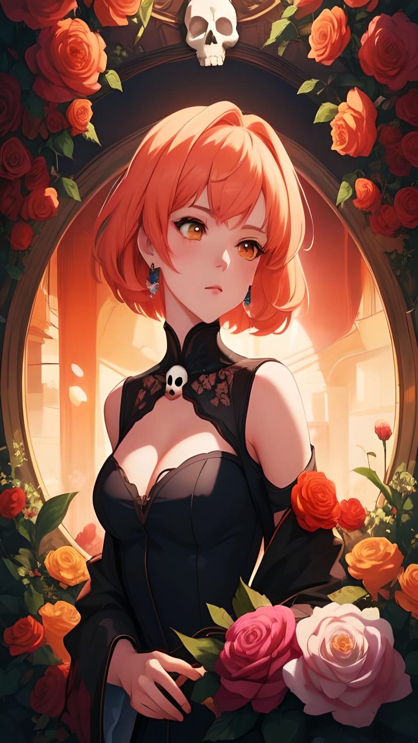 iphone 15 anime wallpaper roses skull