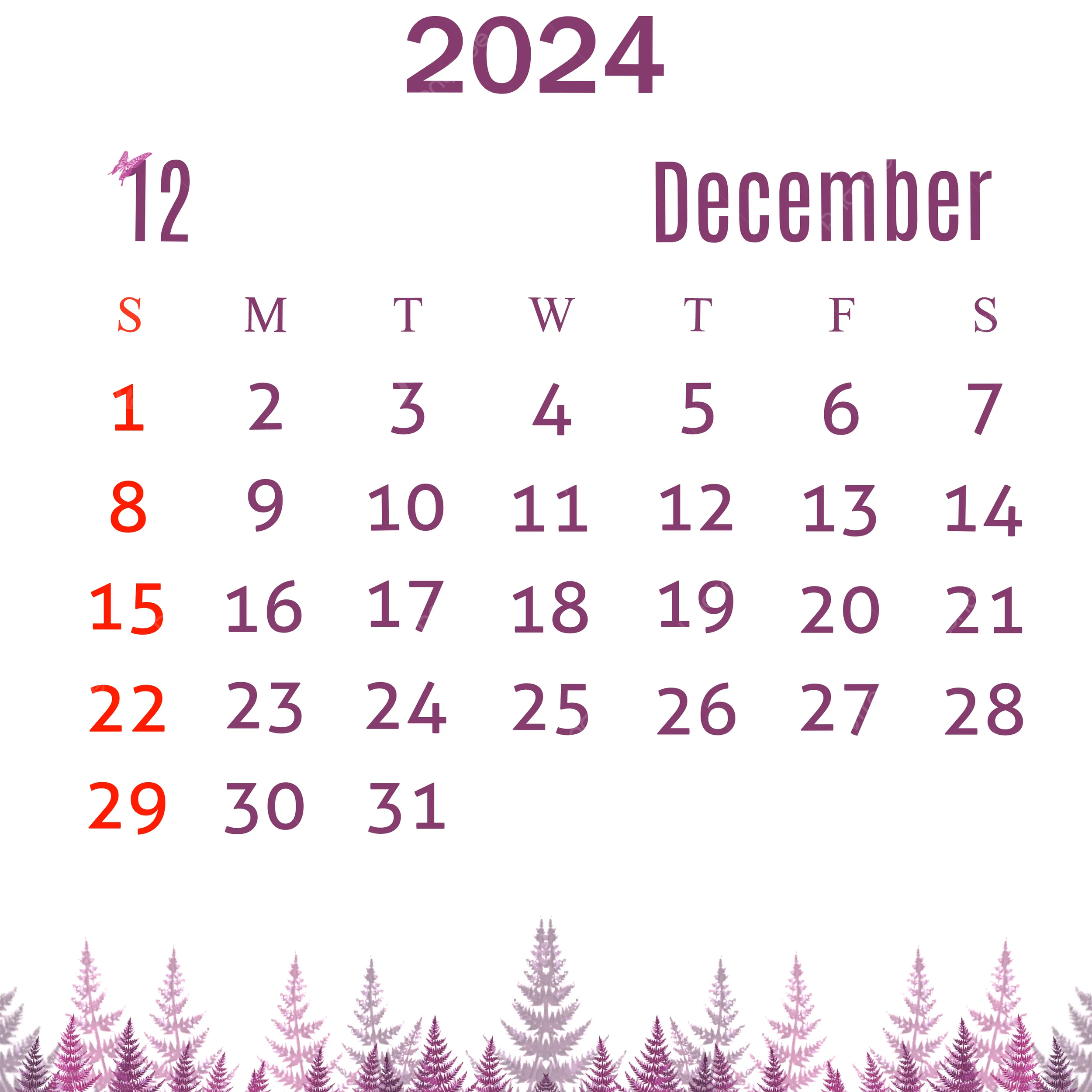 December 2024 Calendar Purple