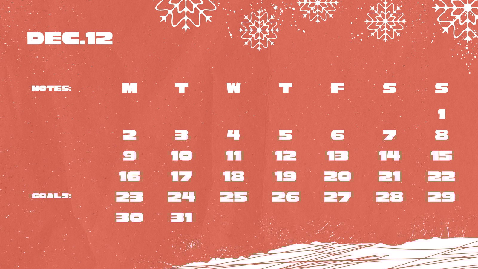 Free, printable December 2024 calendar