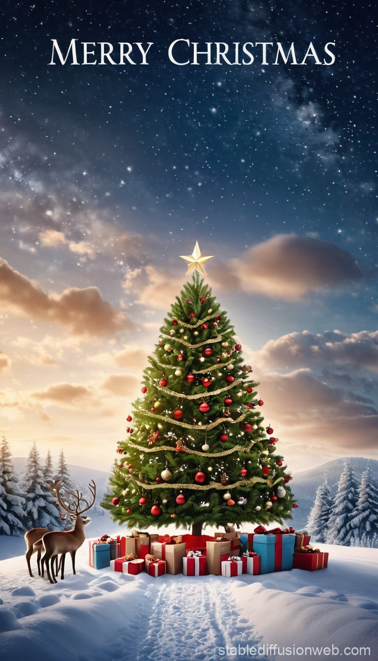 Christmas Wallpaper with Decorated Tree