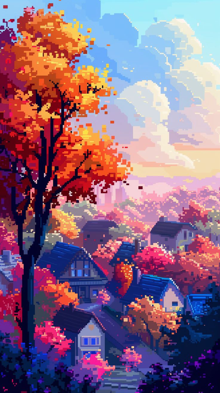 Cozy Pixel Art Town Wallpaper Series 2.5
