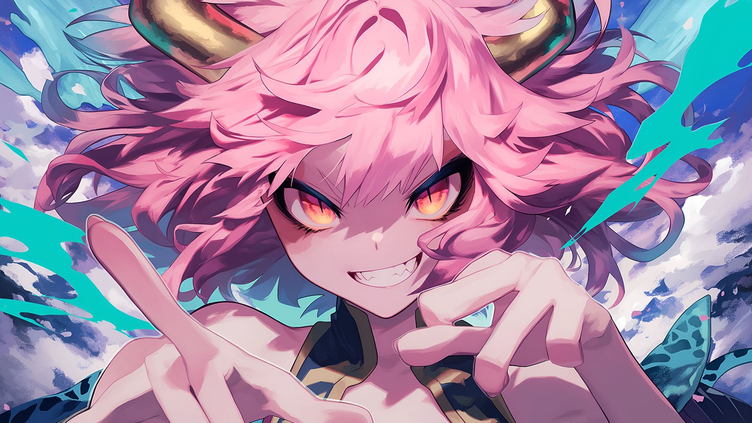 Mina Ashido Smiling Pink Hair Hero