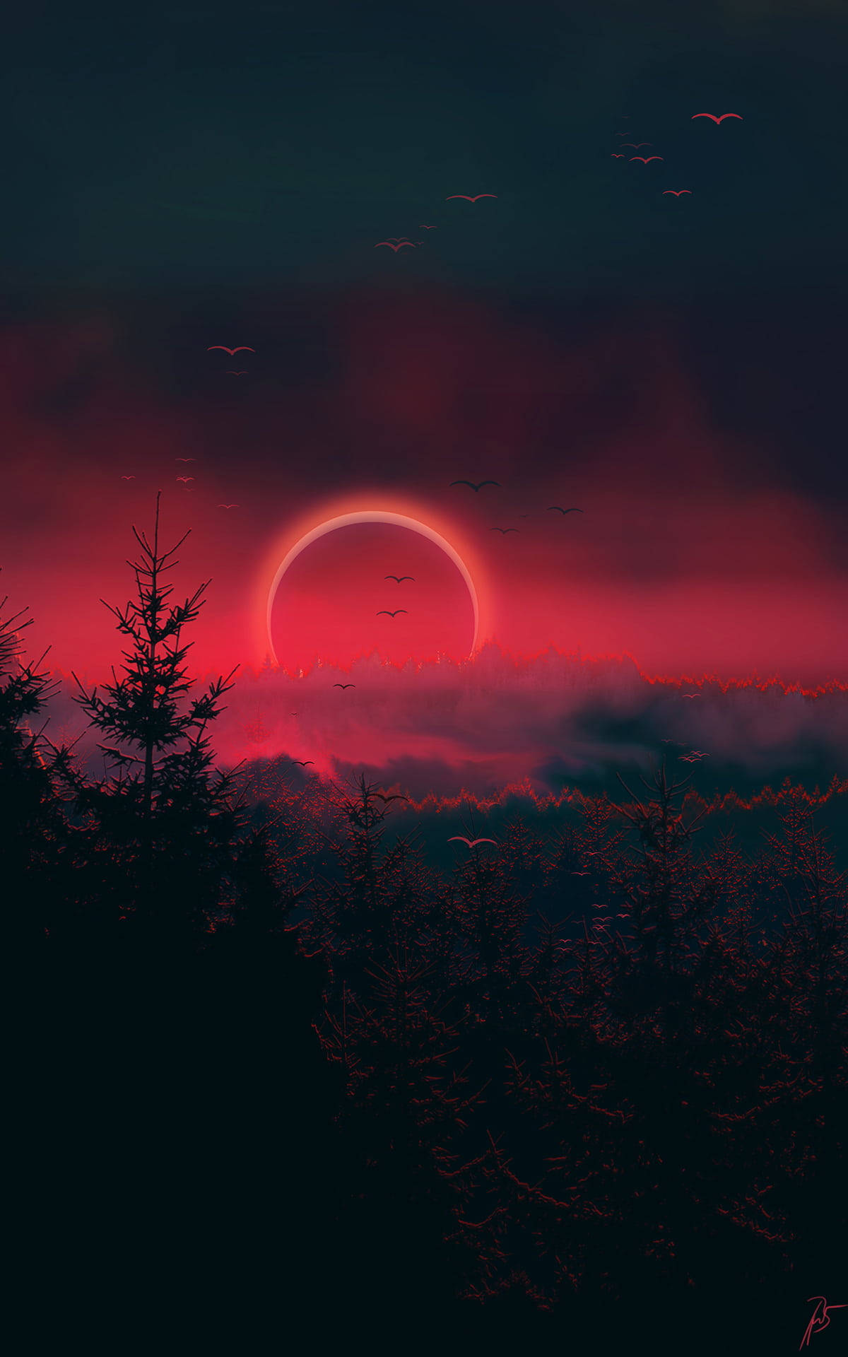 Download Red Eclipse In Forest iPhone X