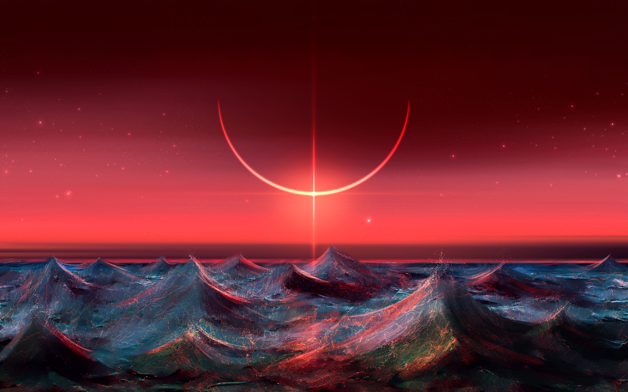 Eclipse Over Waves HD Wallpaper