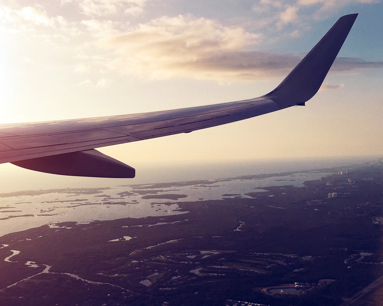 Fly Airplane Sky Sunset City Blue