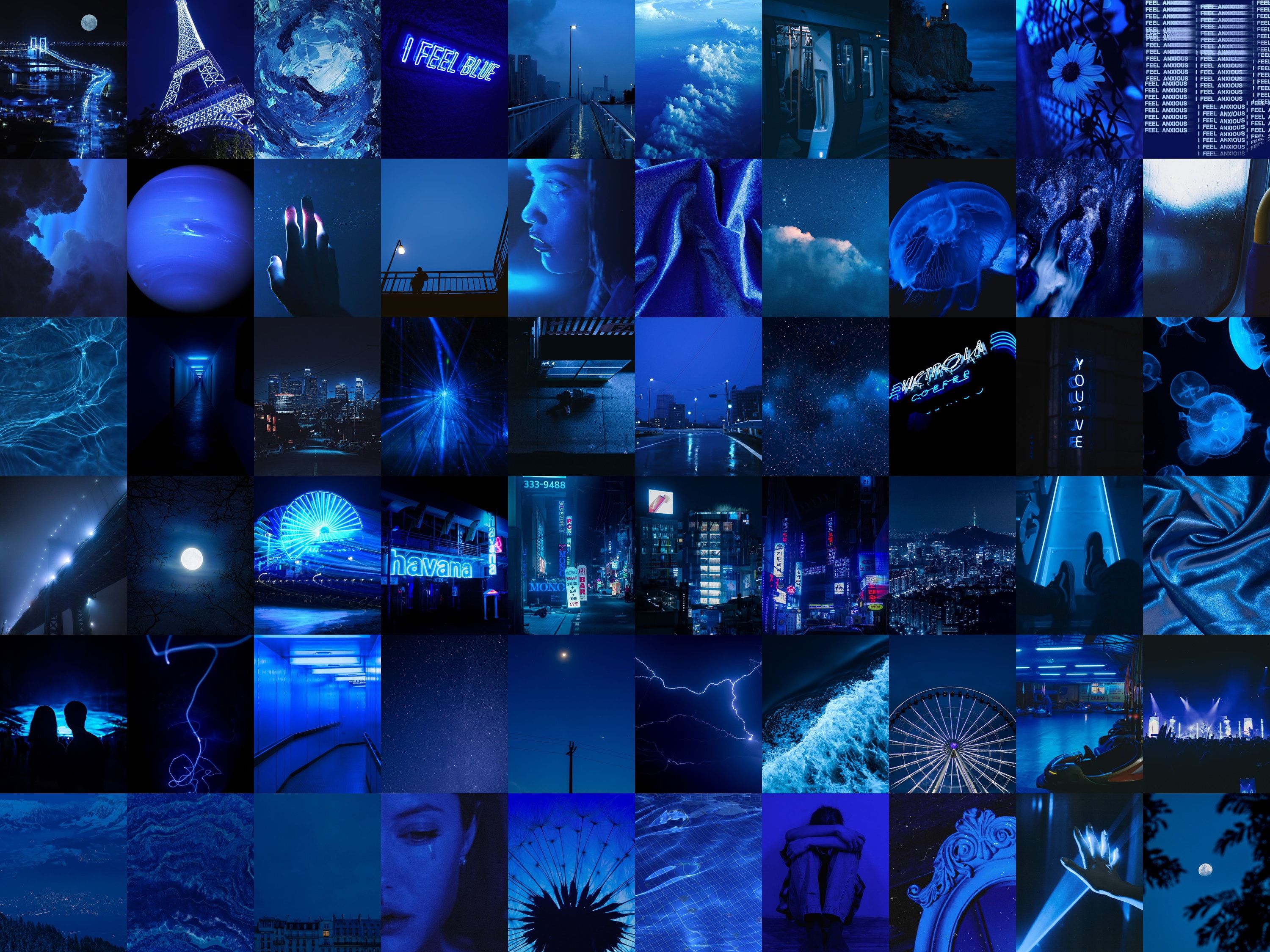 Dark Blue Wall Collage Kit, Grunge Blue