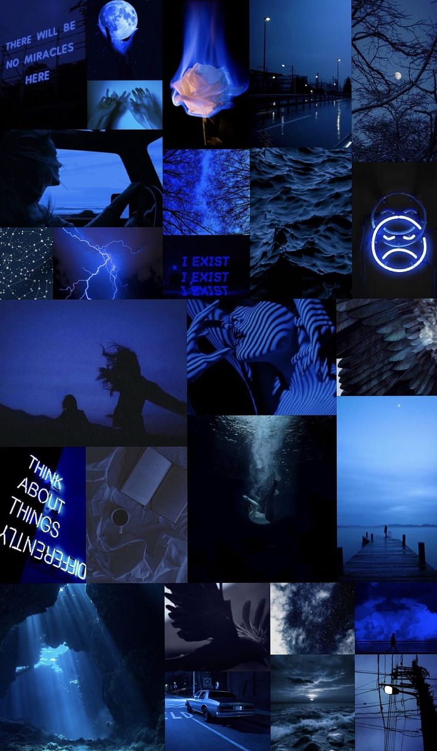 Blue aesthetic collage, dark blue