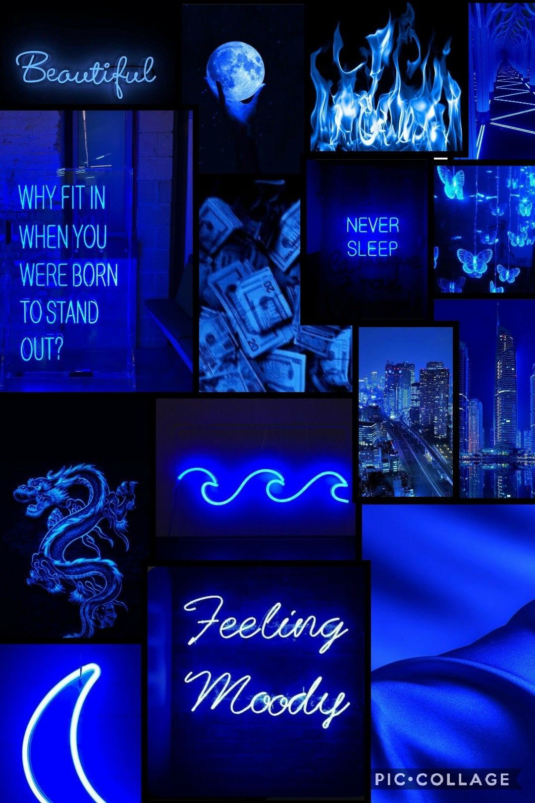 Aesthetic neon blue collage