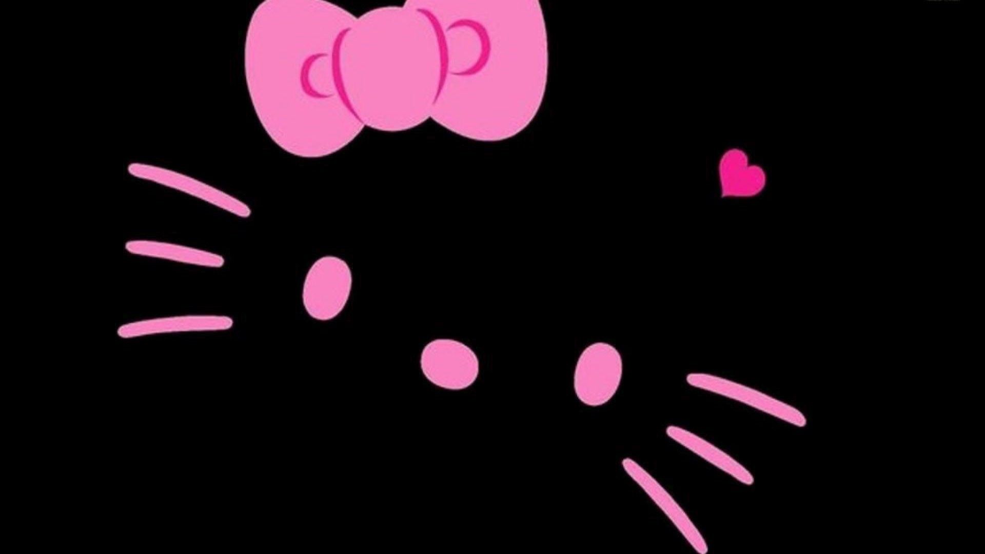 Pink Bow Hello Kitty Black Background