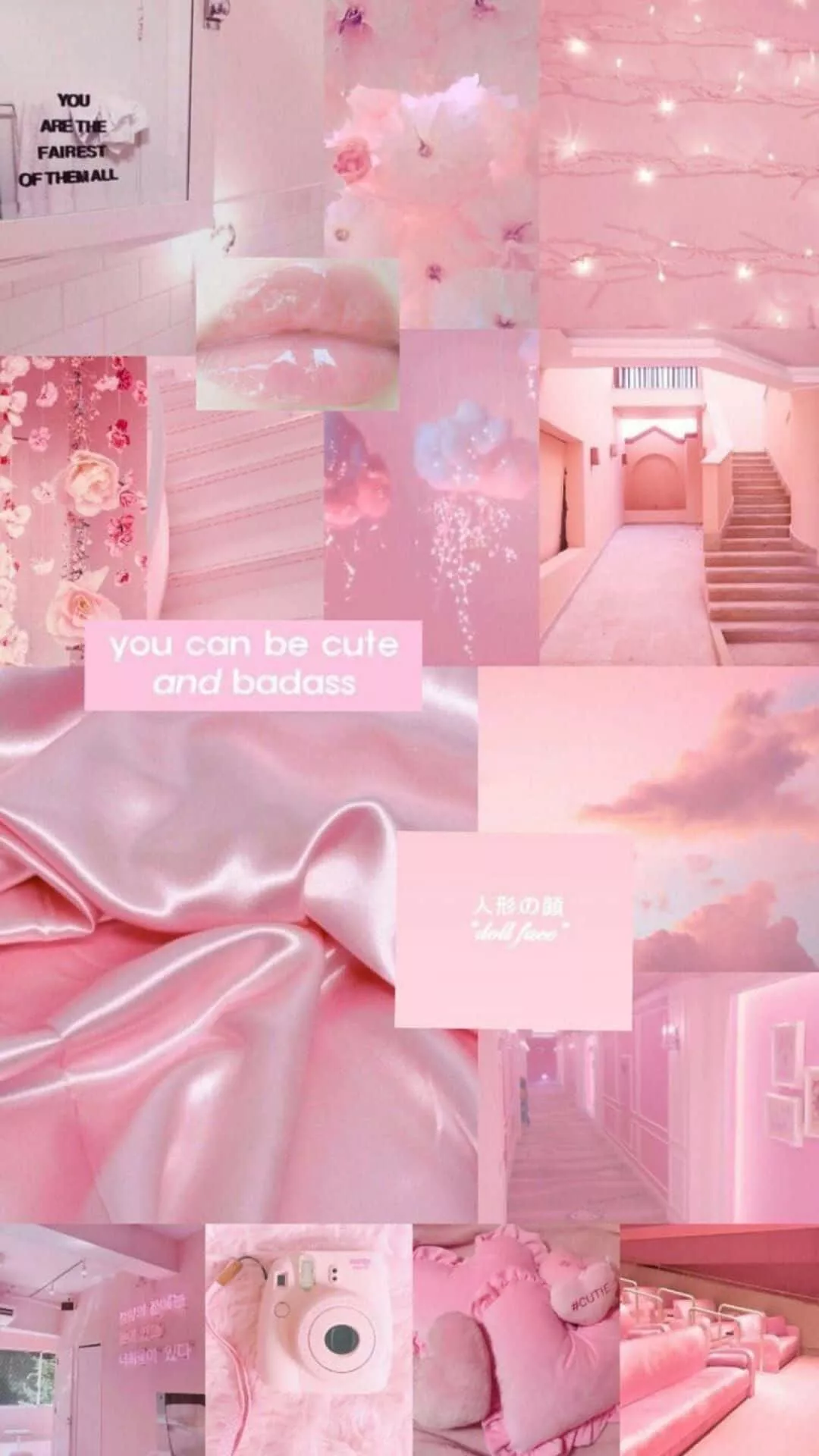 Download Pink Aesthetic Collage Camera And Pillows Background