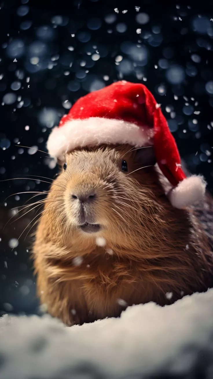Wallpaper capybara, hat, santa claus