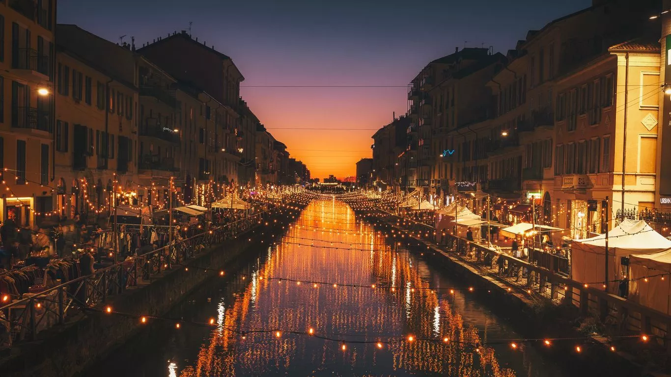 wallpaper 1366x768 milan, italy, river