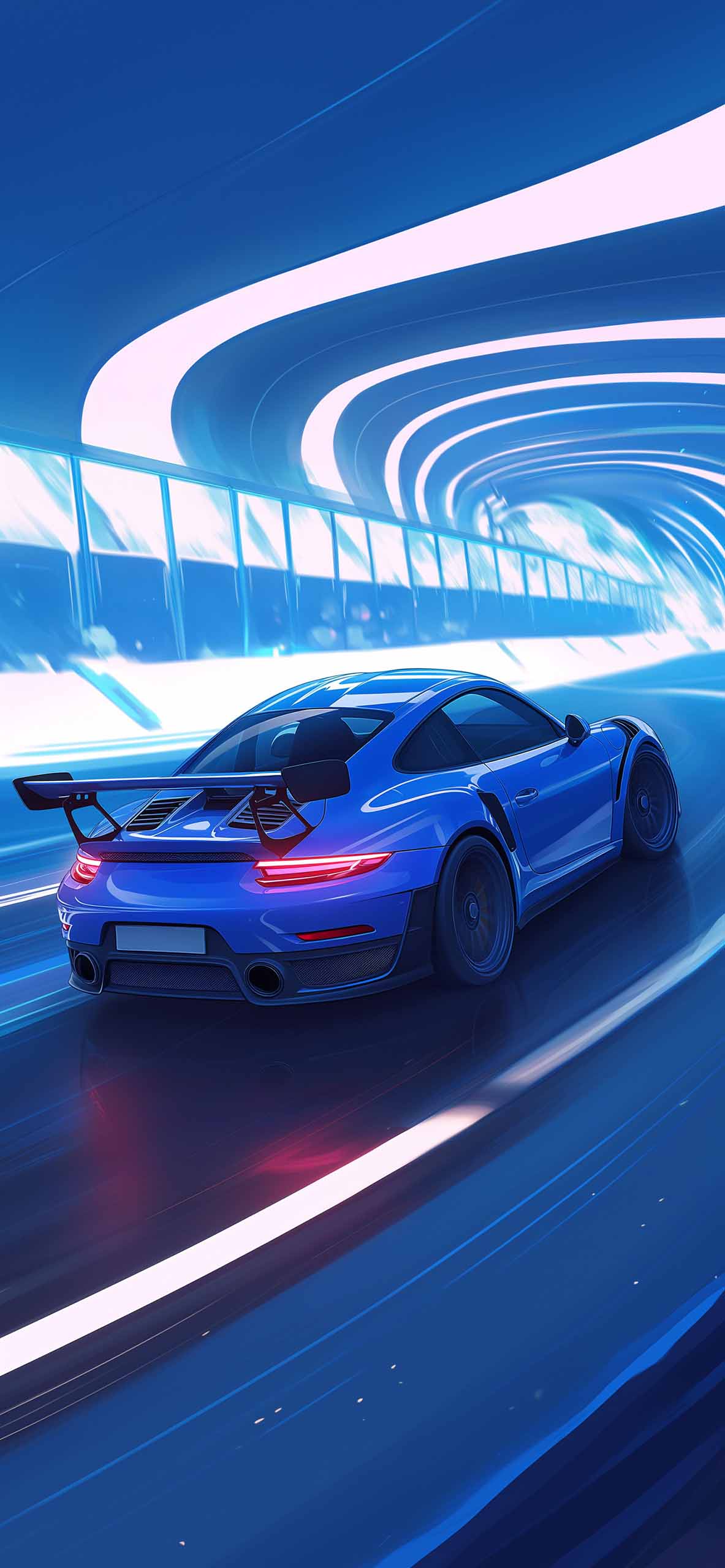 Blue Porsche 911 Futuristic Tunnel