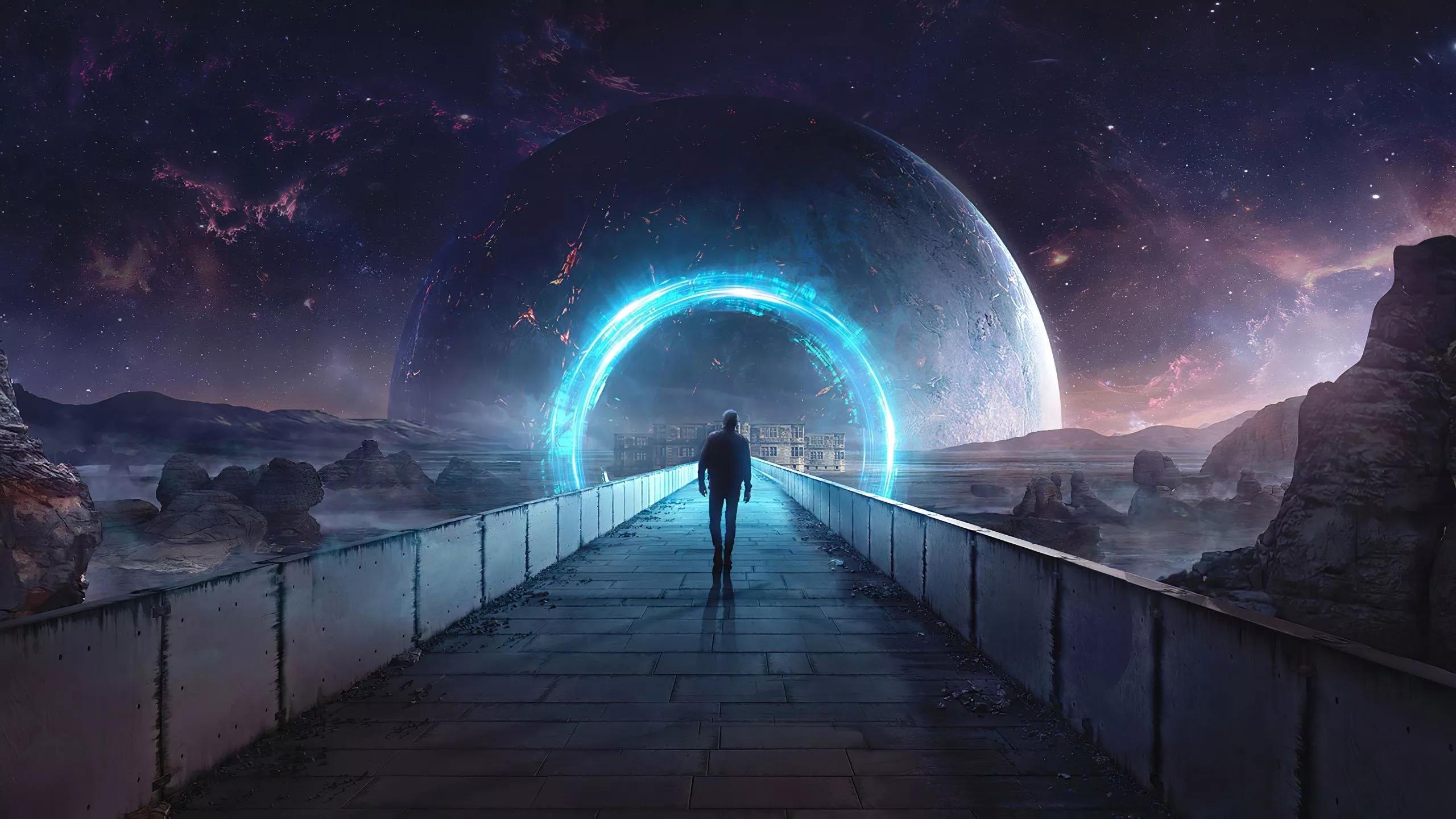 Download wallpaper 2560x1440 a man walk