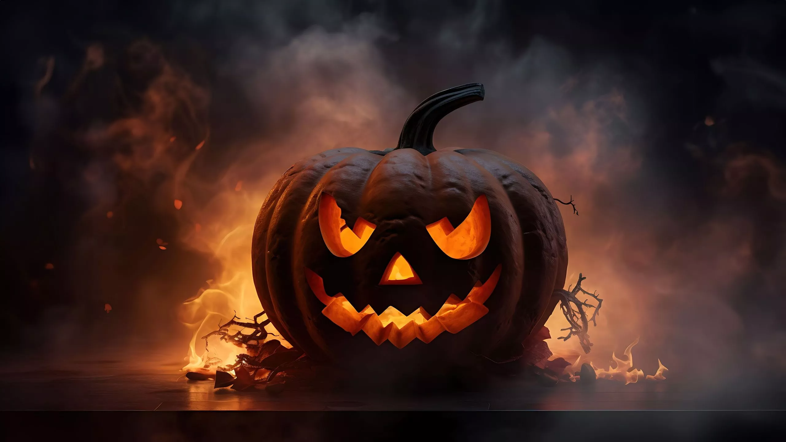Halloween pumpkin Wallpaper 4K, Fire