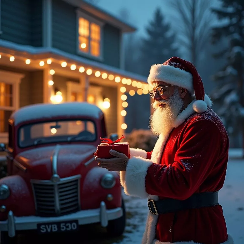 Christmas Scene with Present and Old